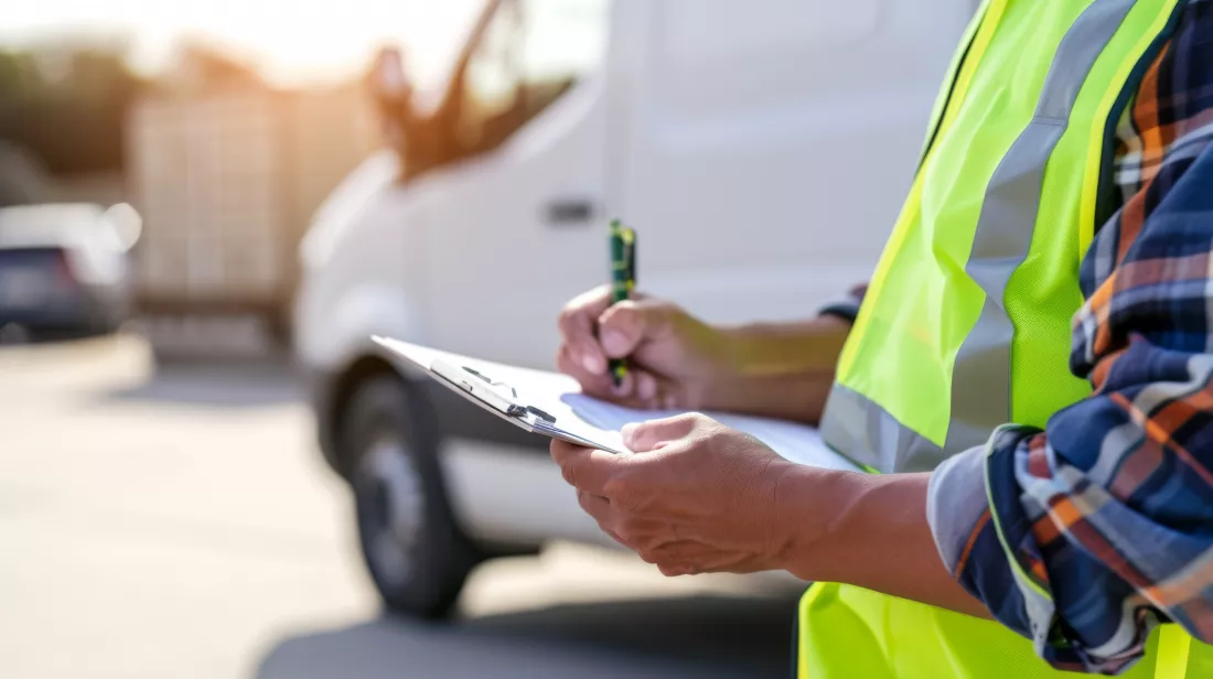 closeup-person-highvisibility-vest-writing-clipboard
