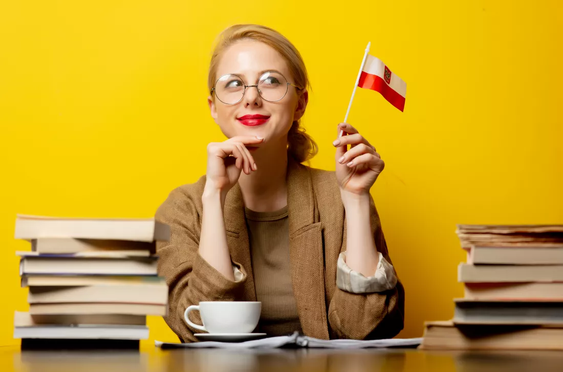 blonde-woman-with-flag-poland-books-yellow